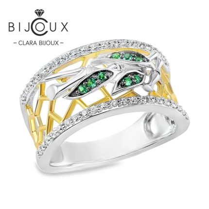 Сребърен пръстен със зелени шпинели и бели циркони – Clara Bijoux