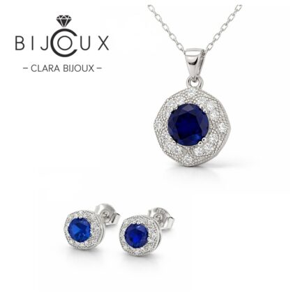 СРЕБЪРЕН КОМПЛЕКТ СЪС САПФИРИ