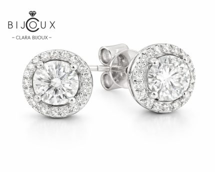 Сребърни обеци с мойсанити Clara Bijoux 1.0ct хало дизайн