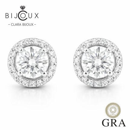Сребърни обеци с мойсанити Clara Bijoux 1.0ct хало дизайн
