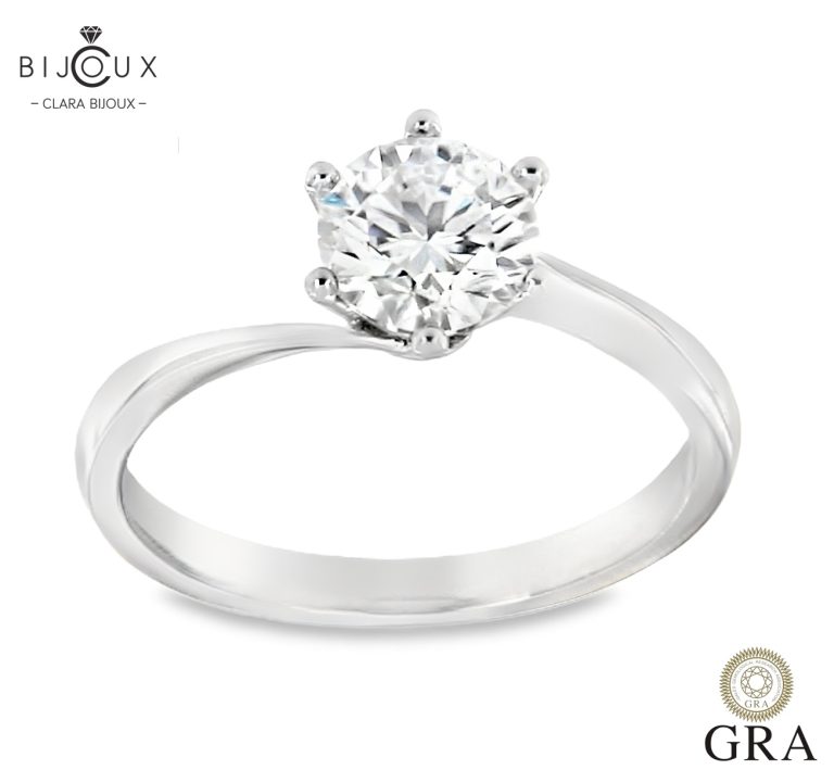 Сребърен годежен пръстен с 1.0 ct мойсанит, шестзъбен захват, модел JEAZ020