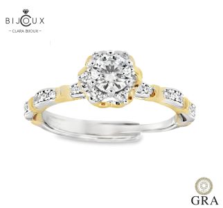 Двуцветен сребърен пръстен с мойсанит 0.5ct GRA