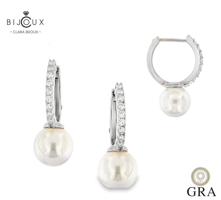 Сребърни обеци Clara Bijoux с естествени перли и мойсанити 0.15ct – модел MSE074