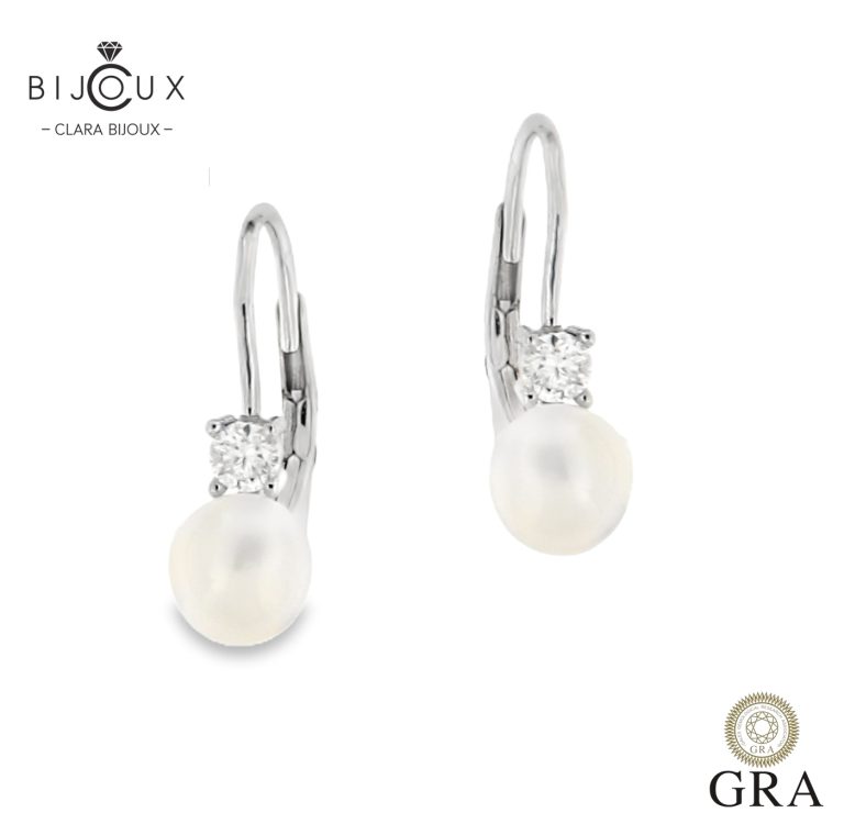 Сребърни обеци с естествени перли и мойсанит 0.1ct – Clara Bijoux MSE078