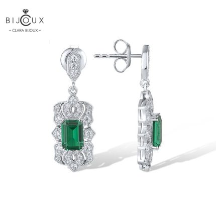 Сребърни обеци със зелен шпинел и бели циркони – Clara Bijoux