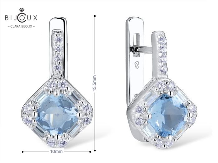 Сребърни обеци със син кристал и циркон | Clara Bijoux