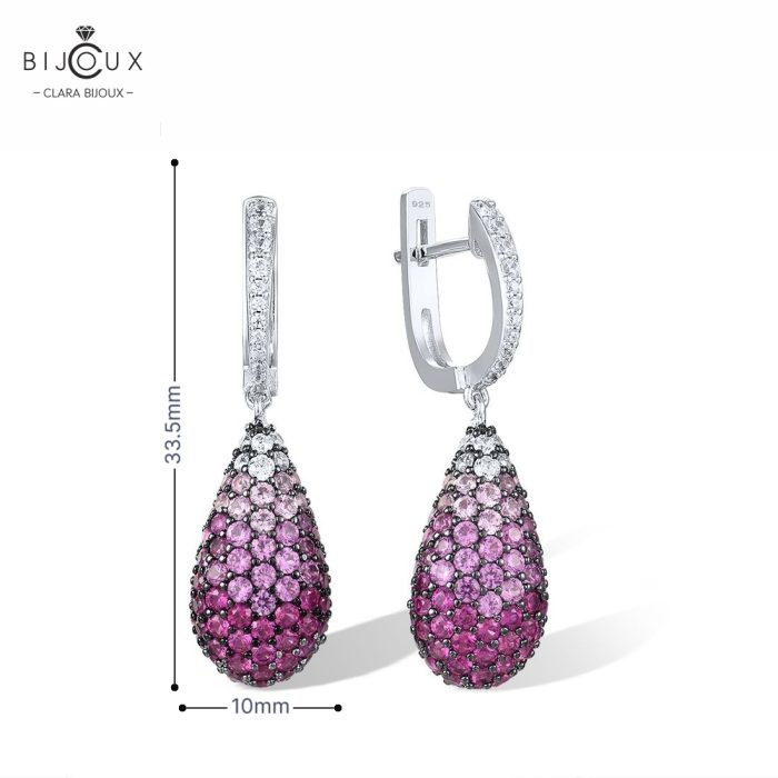 Сребърни обеци с розов сапфир и бял циркон – Clara Bijoux