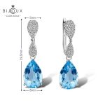 Сребърни обеци със син кристал и бели циркони | Clara Bijoux