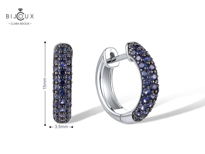 Сребърни обеци халки с лабораторни сапфири | Clara Bijoux