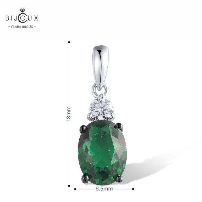 Сребърно колие със зелен кристал и бял циркон | Clara Bijoux