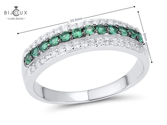 💚 Изискан сребърен пръстен със зелен шпинел и бял циркон – Clara Bijoux