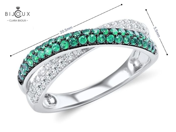 💚💍 Сребърен пръстен със зелен шпинел и бял циркон – Clara Bijoux
