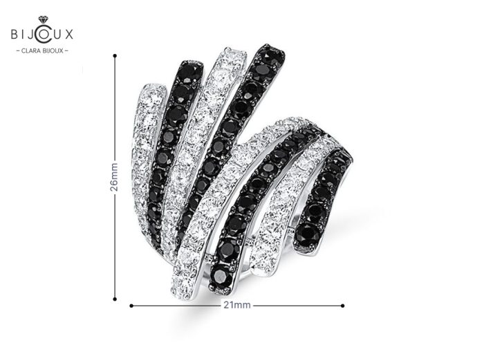 Сребърен пръстен с черен шпинел и бял циркон | Clara Bijoux