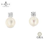 Сребърни обеци с перли и мойсанити Clara Bijoux 0.6ct Сребърни обеци с естествени перли и мойсанити Clara Bijoux – GRA сертификат