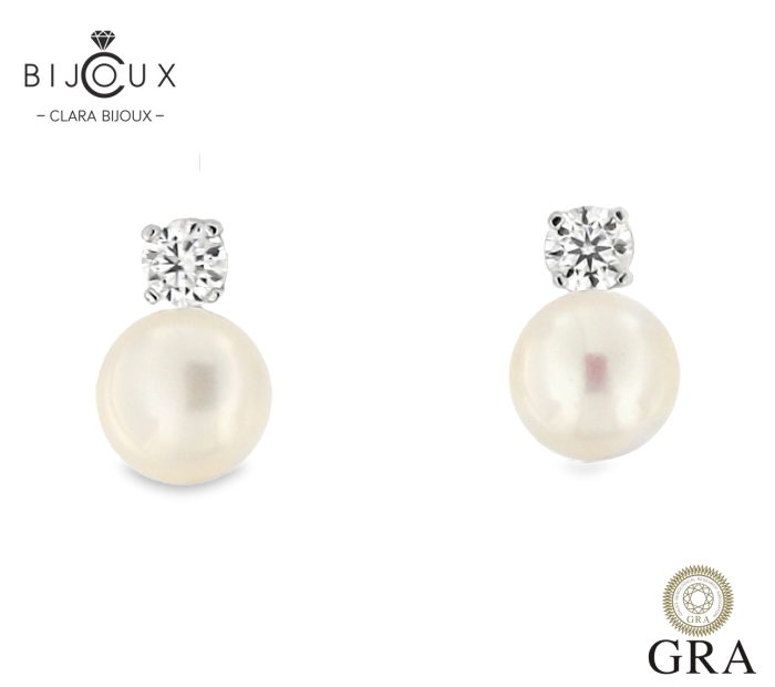 Сребърни обеци с естествени перли и мойсанити Clara Bijoux – GRA сертификат