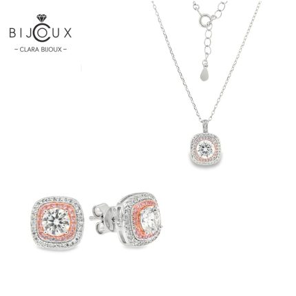 Луксозен сребърен комплект с мойсанит Clara Bijoux – обеци и колие