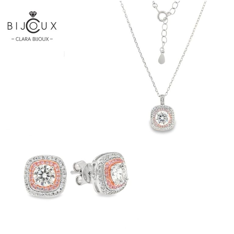 Луксозен сребърен комплект с мойсанит Clara Bijoux – обеци и колие