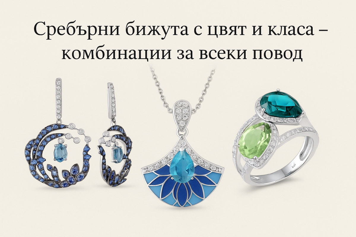 Сребърни обеци, колие и пръстен Clara Bijoux – цветни и елегантни бижута.