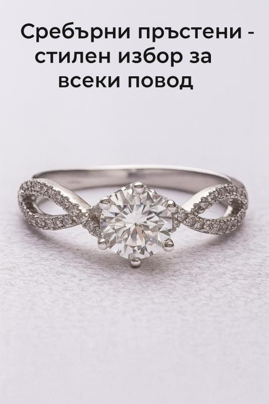 Сребърен пръстен с централен моисанит и паве инкрустация – изискан избор за всеки повод