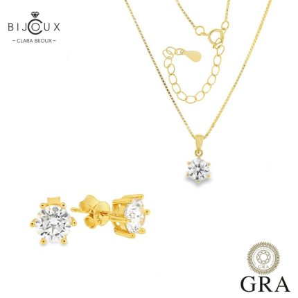 Сребърен комплект с мойсанит Clara Bijoux – колие и обеци с позлата