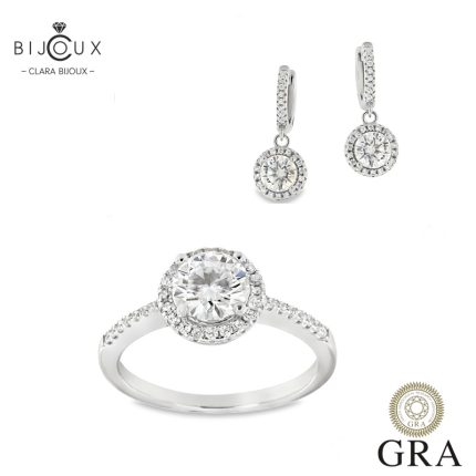 Сребърен комплект с висящи обеци и пръстен с мойсанити – Clara Bijoux