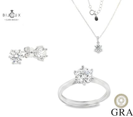 Комплект сребърни бижута с мойсанити 4.0ct Clara Bijoux – обеци, колие и пръстен
