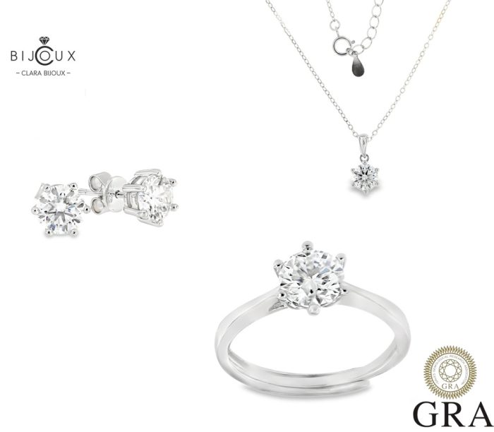 Комплект сребърни бижута с мойсанити 4.0ct Clara Bijoux – обеци, колие и пръстен