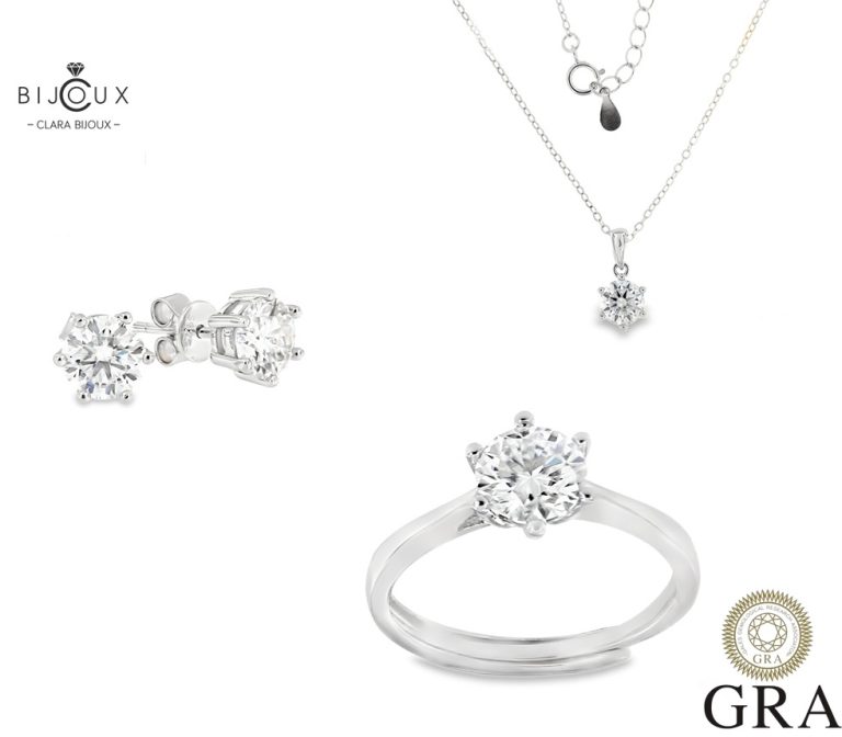 Комплект сребърни бижута с мойсанити 4.0ct Clara Bijoux – обеци, колие и пръстен