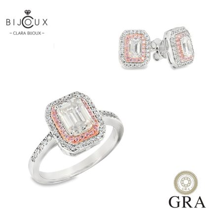 Сребърен комплект с мойсанит emerald cut 2.0ct Clara Bijoux – пръстен и обеци