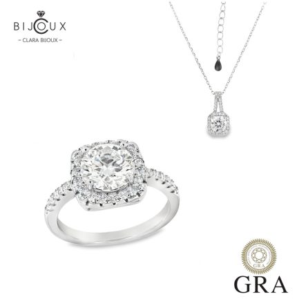 Сребърен комплект с мойсанити 3.0ct Clara Bijoux – пръстен и колие