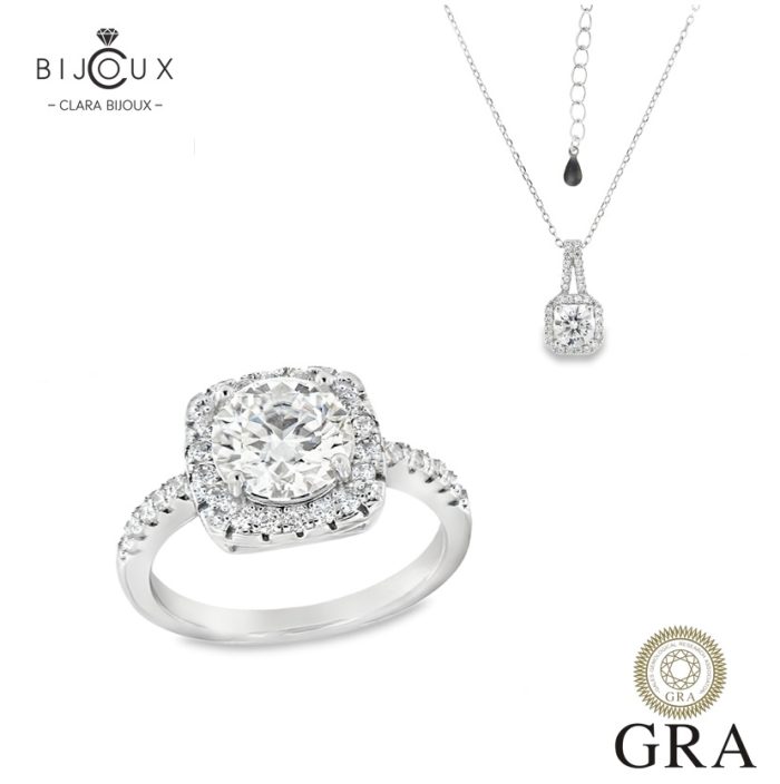 Сребърен комплект с мойсанити 3.0ct Clara Bijoux – пръстен и колие