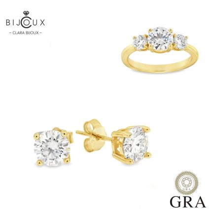 Позлатен комплект с мойсанити 3.6ct Clara Bijoux – пръстен и обеци