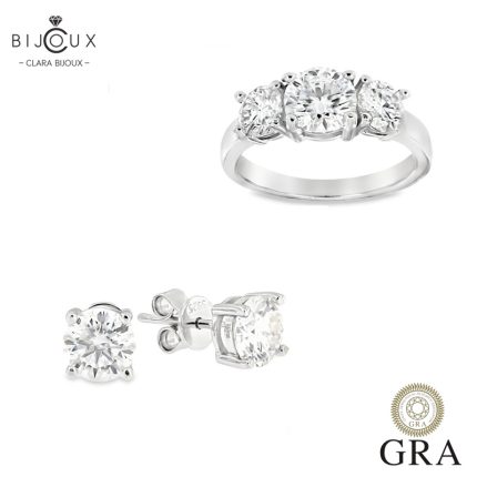 Комплект с мойсанити 4.0ct от Clara Bijoux – пръстен и обеци с GRA сертификат