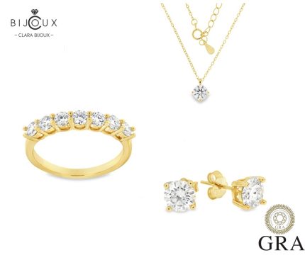 Комплект с мойсанити 3.7ct Clara Bijoux – златисто покритие, халка, обеци и колие