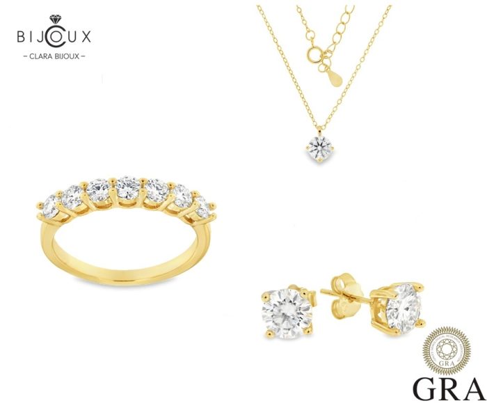 Комплект с мойсанити 3.7ct Clara Bijoux – златисто покритие, халка, обеци и колие