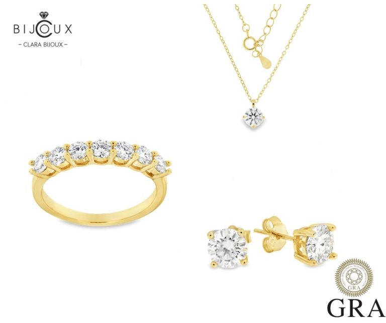 Комплект с мойсанити 3.7ct Clara Bijoux – златисто покритие, халка, обеци и колие