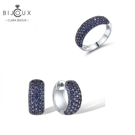 Комплект сребърни бижута със сини сапфири Clara Bijoux – пръстен и обеци