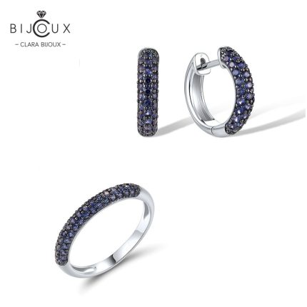 Сребърен комплект със сини сапфири Clara Bijoux – халки и пръстен