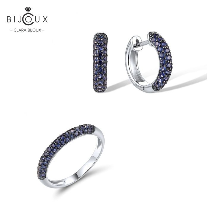 Сребърен комплект със сини сапфири Clara Bijoux – халки и пръстен