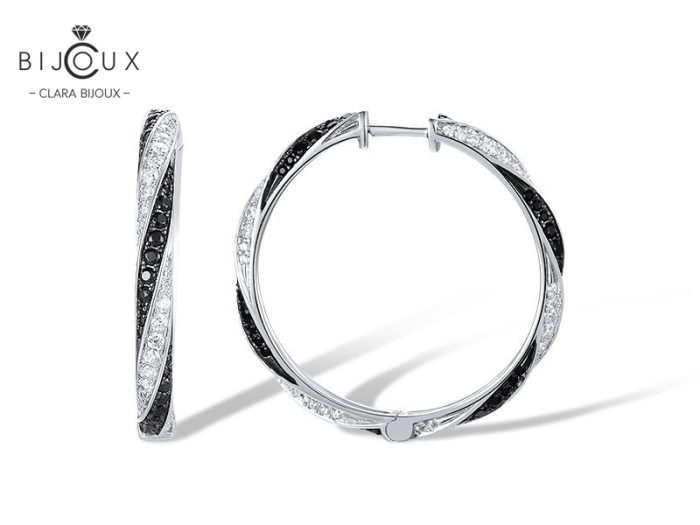 Кръгли обеци „Черно и бяло“ със шпинели и CZ Clara Bijoux – PE391