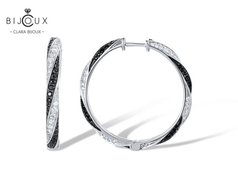 Кръгли обеци „Черно и бяло“ със шпинели и CZ Clara Bijoux – PE391