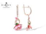 Емайлирани обеци Clara Bijoux с розова позлатка и бели циркони