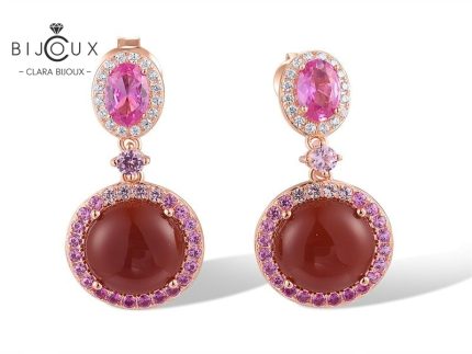 Обеци с червен ахат и сапфирен блясък Clara Bijoux – PE393