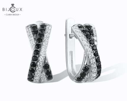 Сребърни обеци Clara Bijoux с черен шпинел и бели циркони – PE394