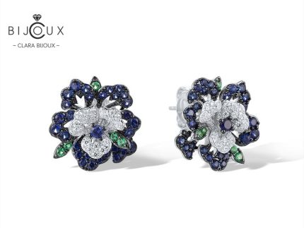 Обеци „Синьо цвете“ със сапфири и зелен шпинел Clara Bijoux – PE396
