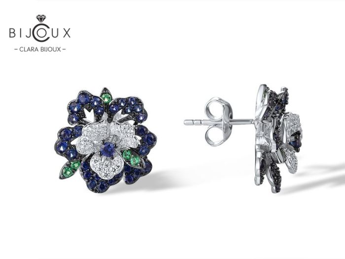 Clara Bijoux флорални обеци с родиево покритие и бели CZ – PE396
