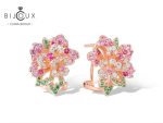 Сребърни обеци във формата на цветя с рубини и CZ камъни – Clara Bijoux