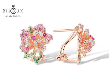 Цветни обеци „Разцъфнало цвете“ със сапфири и рубини Clara Bijoux – PE397