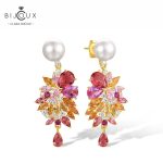 Артистични сребърни обеци Clara Bijoux с перли, сапфири и рубини