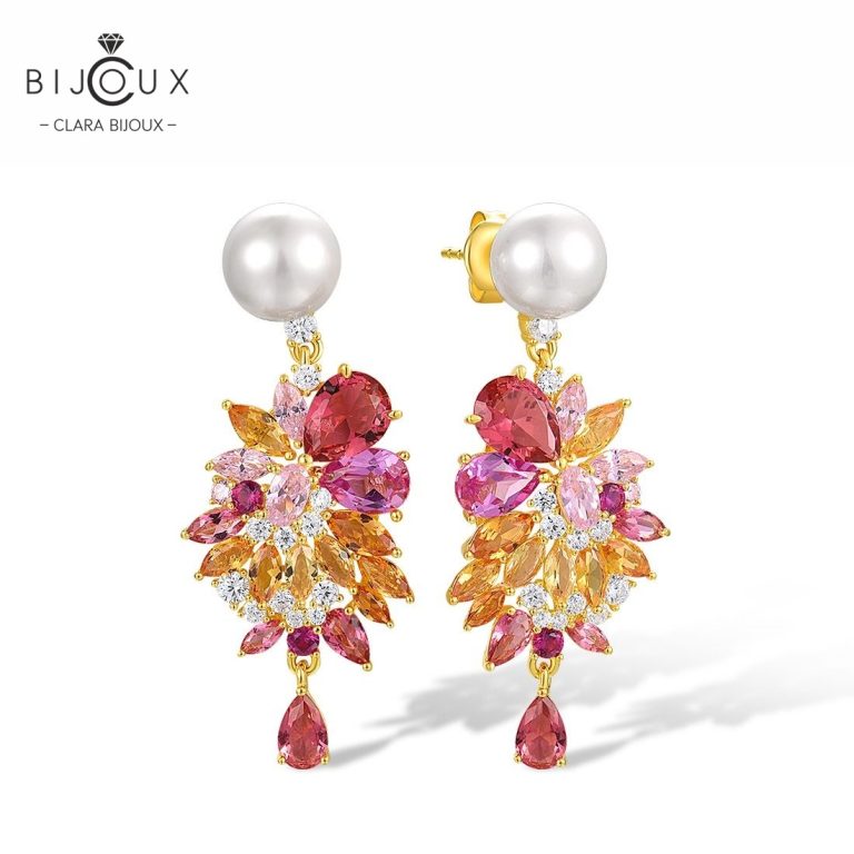 Артистични сребърни обеци Clara Bijoux с перли, сапфири и рубини